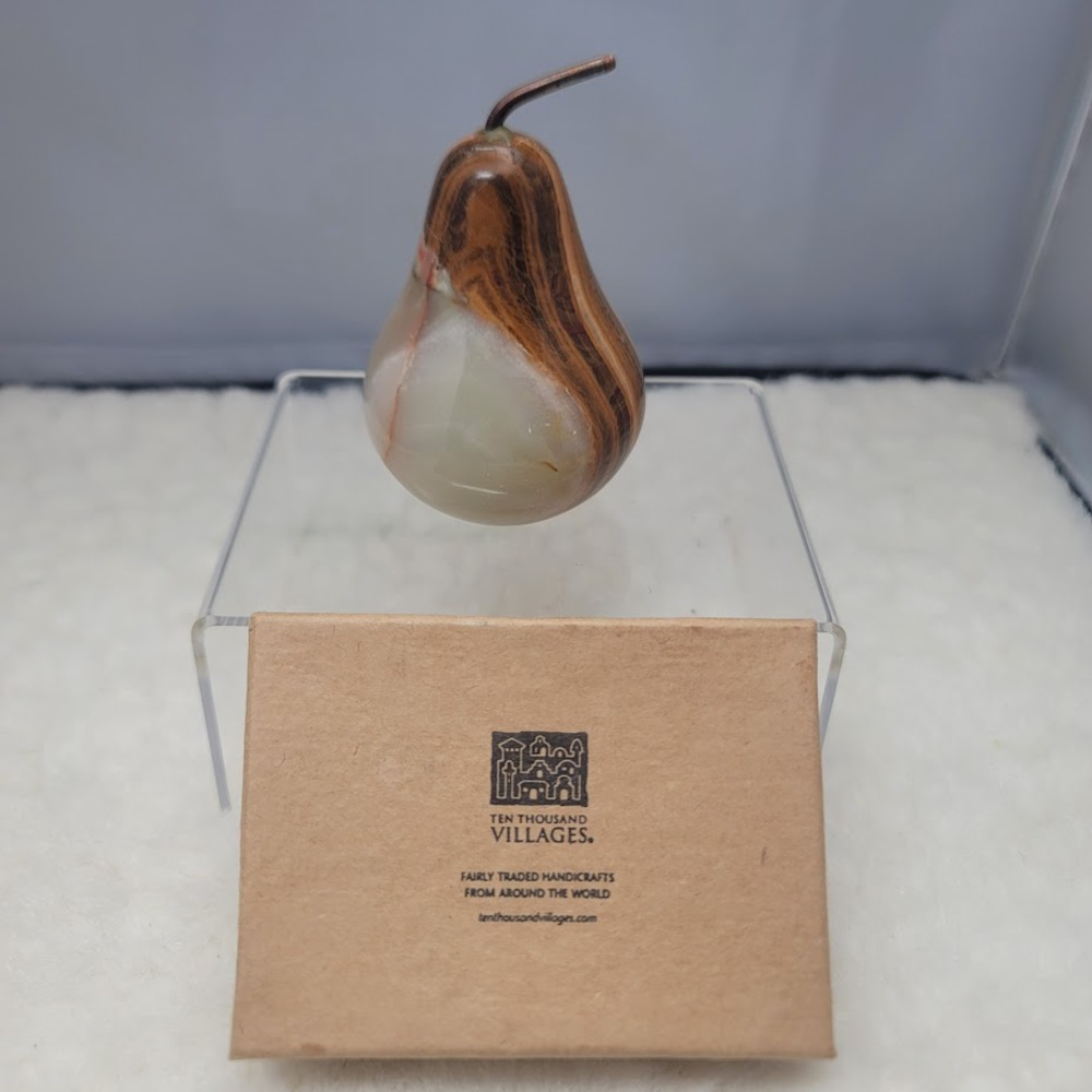 Ten Thousand Villages Onyx Pear with Copper Stem Paperweight Figure Carving